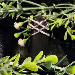 Criss-Cross or X-style Moissanite Pave Sterling Silver SZ 8